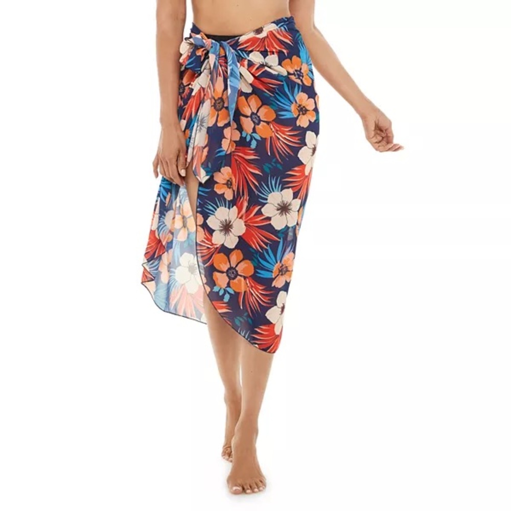 Beach Scene Floral Side Toe Sarong Cover Up